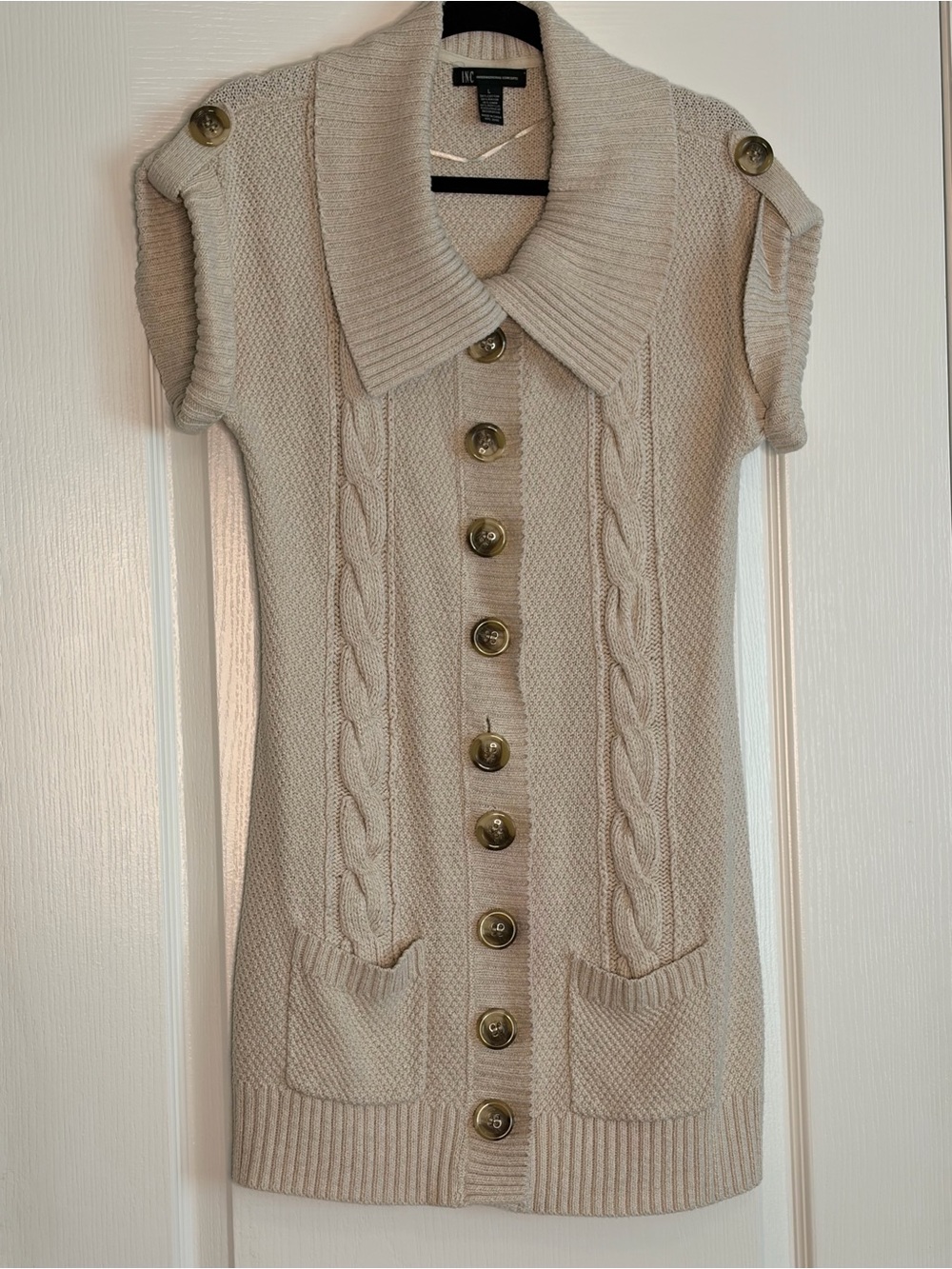 INC International Concepts Cream Cable-Knit Button-Front Cardigan